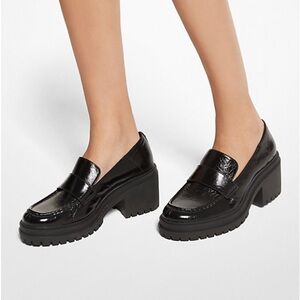 Michael Michael Kors Rocco Cracked Patent Leather Black Lug Sole Loafers Size 10